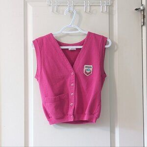 Sears Vintage Bragging Dragon Pink Button Up Cropped Vest